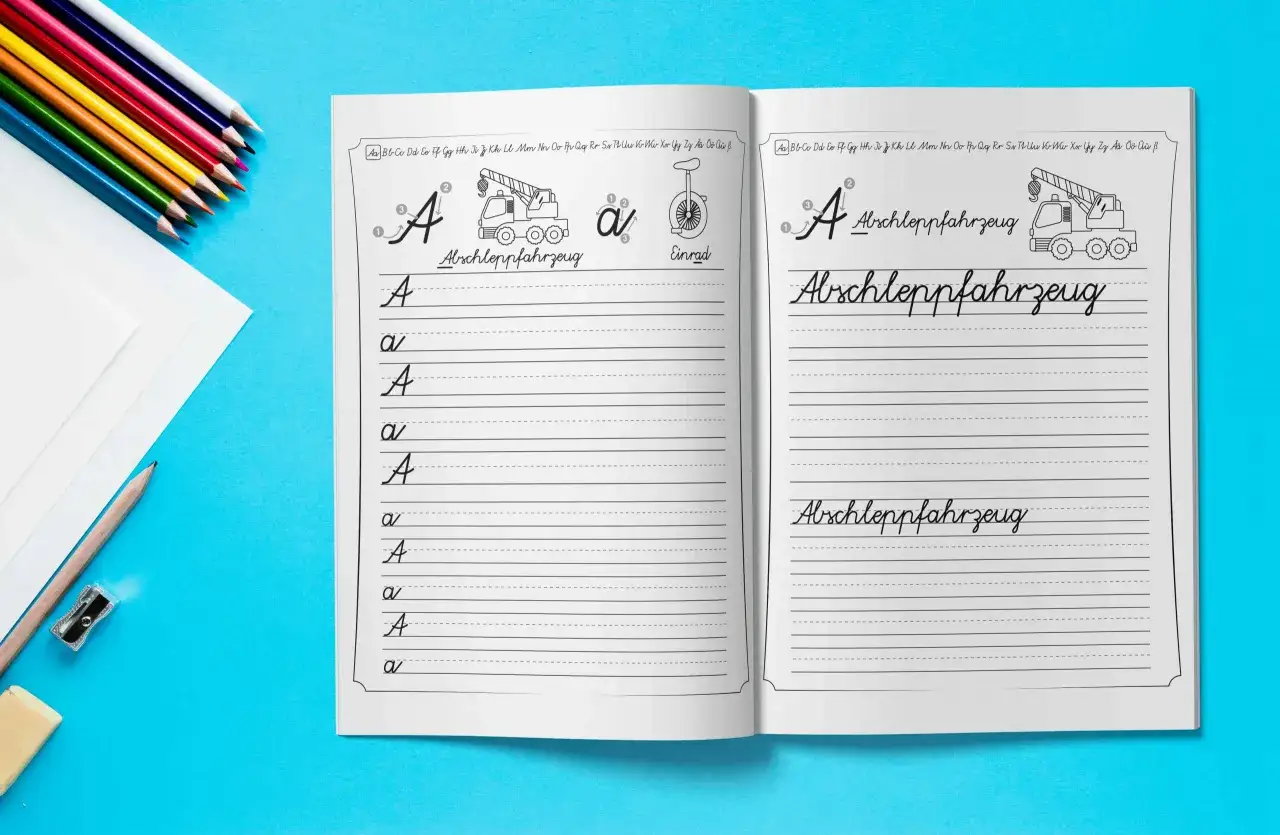 Übungsheft für die vereinfachte schulausgangsschrift mit dem Wort 